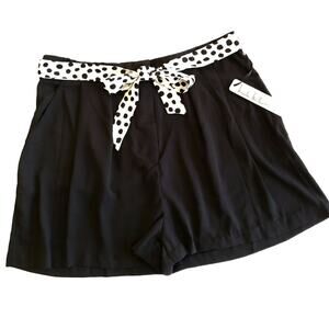NICOLE MILLER New York Perfect Pleated polka dot tie black dress shorts Sz 6 NEW